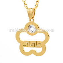 flower design pendant necklace gold plated jewelry letter engraved in stainless steel making